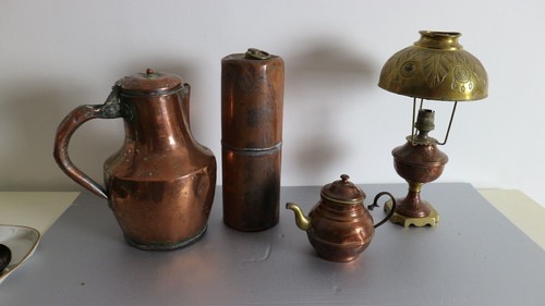 Lot objets cuivre lampe - d,