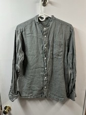 Muji 100% Linen True Hemp Stand Band Collar Button Up Long Sleeve Shirt Gray Xs