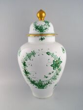 Vase en porcelaine à couvercle bouquet chinois Herend géant avec fleurs vertes