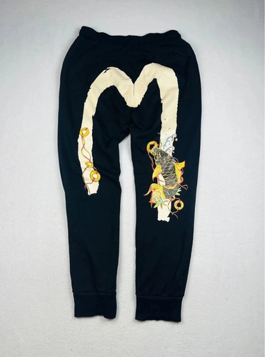 Pantalon evisu noir coton - pantalon,