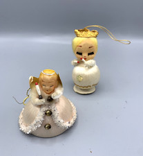 Lot 2 anges vintage Noël en fil de soie & fibre déco sapin rétro années 60 boule