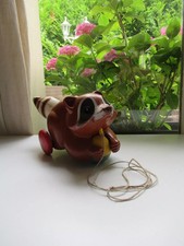 7⚜️Old Fisher Price Roly Racoon Raccoon Toy Vintage Ref 172 Year 1979