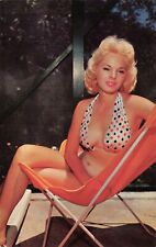 Pinup Blonde Polka Dot Bikini Sun Drenched Lounge Chair Vtg Postcard CP399