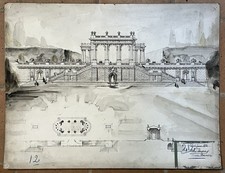 DESSIN ANCIEN ARCHITECTURE PAVILLON PAUL DUPAS 50 X 65 Cm 1914 XXé