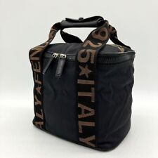 FENDI logo line vanity bag handbag nylon black authentic #279