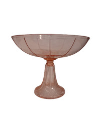 LARGE ART DECO LUXVAL "CANDIDE" SALMON PINK GLASS FOOTED BOWL VAL SAINT LAMBERT