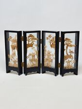 Vintage San You Cork Mini 4 Panel Table Screen Chinese Diorama