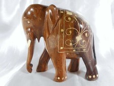 LARGE & SUBLIME WOODEN INLARGE & SUBLIME SCULPTURE / FIGURINE / FIGURINE ELEPHANT INLAY