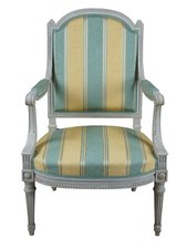 Vintage Baker Furniture French Louis XVI Fauteuil Silk Striped Arm Chair 38"