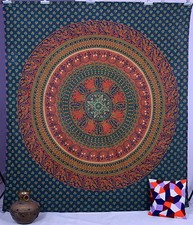 Mandala Indien Imprimé Reine Mural Tenture Décor Vert Tapisserie Literie Déco