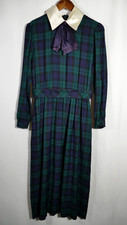 VTG Lanz Originals Womens Tartan Plaid Twee Belted Midi Dress Size 10 Academia