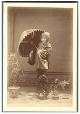 Japan, Girl in Winter Costume Vintage Albumen Print. Watercolor Albumen Print