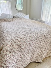 91x85 French antique quilt hand stitched floral printed cotton boutis wholeclot