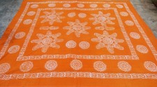 Couvre-lit indien Orange Batik King Fait main Inde Coton avec 2 Taies d'oreiller