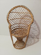Fauteuil peacock en osier pour poupée vintage 70 emmanuelle environ 40 cm paon