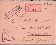 France 1957 Registered cover to Toulouse. Poste Aux Armees Postmark