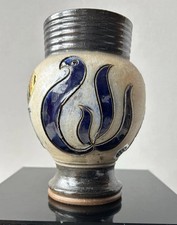 Guérin Bouffioulx Belgium Stoneware Vase 7” – Cobalt Bird Relief, Signed,