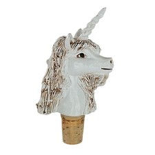 Vintage Steve Tunturi Hand Carved Wood Unicorn Bottle Stopper Cork 1987