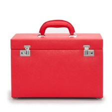 WOLF Heritage Jewelry Armoire, Red Saffiano - 37 Compartments, 59 Ring Rolls, 13