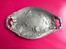 Art Déco Plat Étain La Fontaine Paris Poinçons Signé Titré 33 x 19 cm 0.920 ks