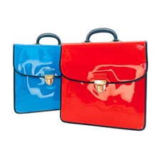 Cartable d'écolier en vinyle glacé / PVC rouge | Vintage 70s