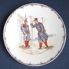 Assiette Murale Humoristique Parlante Militaire Polychrome Faïence Luneville KG