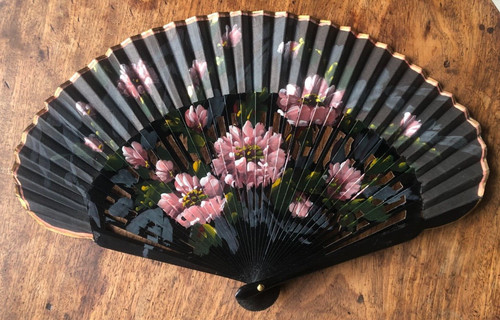 Eventail décor floral - , peint