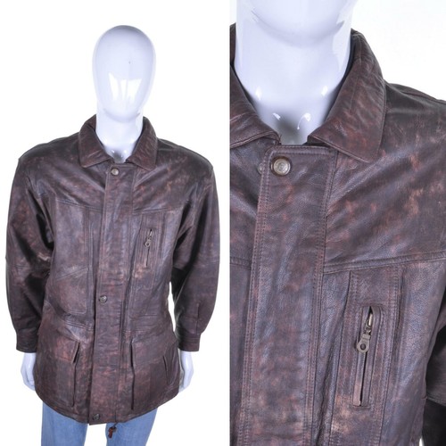 Veste cuir brun vintage de - brun,