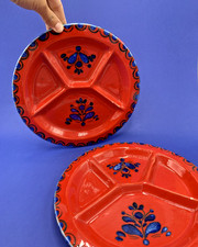 Lot 2 assiettes à fondue compartiment rouge Schramberg SMF Germany modèle Poncho