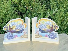 Vintage TROPICAL FISH Nemo Angel Fish UNIQUE BOOKENDS Ocean Nautical Decor ❤️