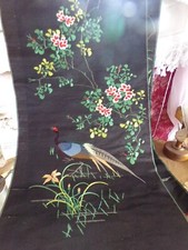 Embroidery on silk - framed - peacock - 115 cm x 55 cm 