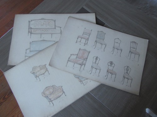 Lot dessins anciens chaises - anciens,