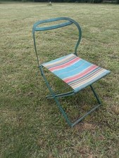  Ancien Siège Chaise Pliante  en Métal Riveté et Toile Art Déco 