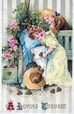 VALENTINE'S DAY - Tickling Her With Flower A Loving Thought Postcard