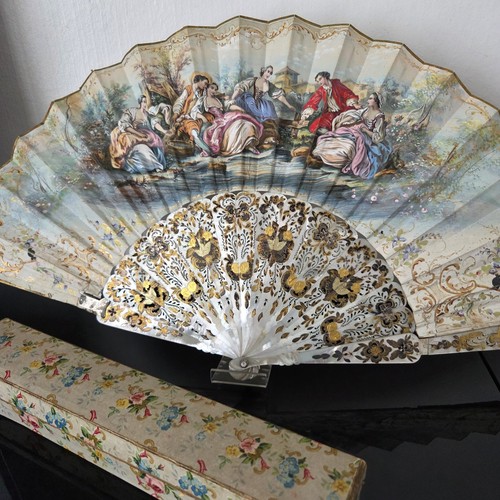 Eventail ancien nacre fin - nacre,