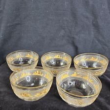 Val St Lambert Gold Danse de Flore Crystal Glass Dessert Fruit Bowls 4 1/2" 5 Pc