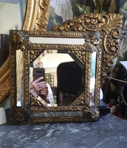 Rare ancien miroir carré - miroir, à