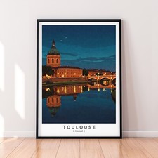 Toulouse France Unframed Illustration Art River City Nightscape Toulouse Print