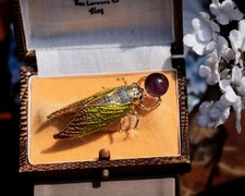 Petite Broche &pendentif  Doré Insecte Cigale Perle Amethyste Vintage Style XZ16