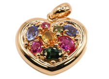 Collier pendentif coeur vintage Chaumet multicolore saphir or 18 carats...