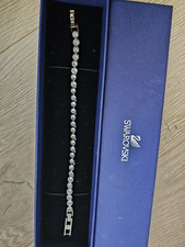 Swarovski Swan Hallmarked Tennis Round Cut Rhodium Plated Bracelet Ex Con