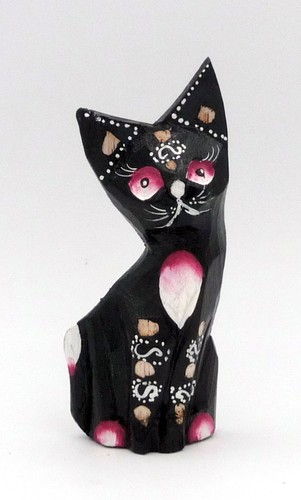 Chat bois sculpté peint - en,