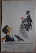 Dessin Aquarelle  AVOCAT  AU TRIBUNAL    Signé JEAN LE GUENNEC (1924/1988)