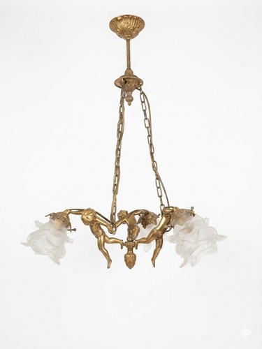 Lustre aux angelots bronze - lustre,