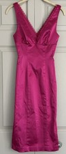 Vintage Y2K Bebe Barbie Pink Fuchsia Silk-Like Formal Pencil Dress Lace XS FLAWS
