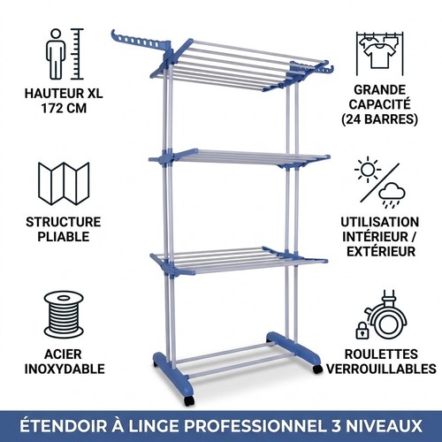 Etendoir linge pliable tour - linge,