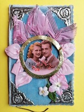 Superb postcard fantasy chrome cutouts added velvet fabric ribbons couple