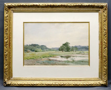 Aquarelle vers 1870 Auguste Allongé Paysage à la mare