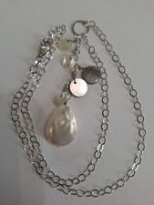 collier chaîne pendentif en argent massif ; Nacre 