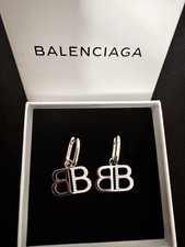 Vintage Of Balenciaga Silver Hoop Earring With Box And Dust Bag